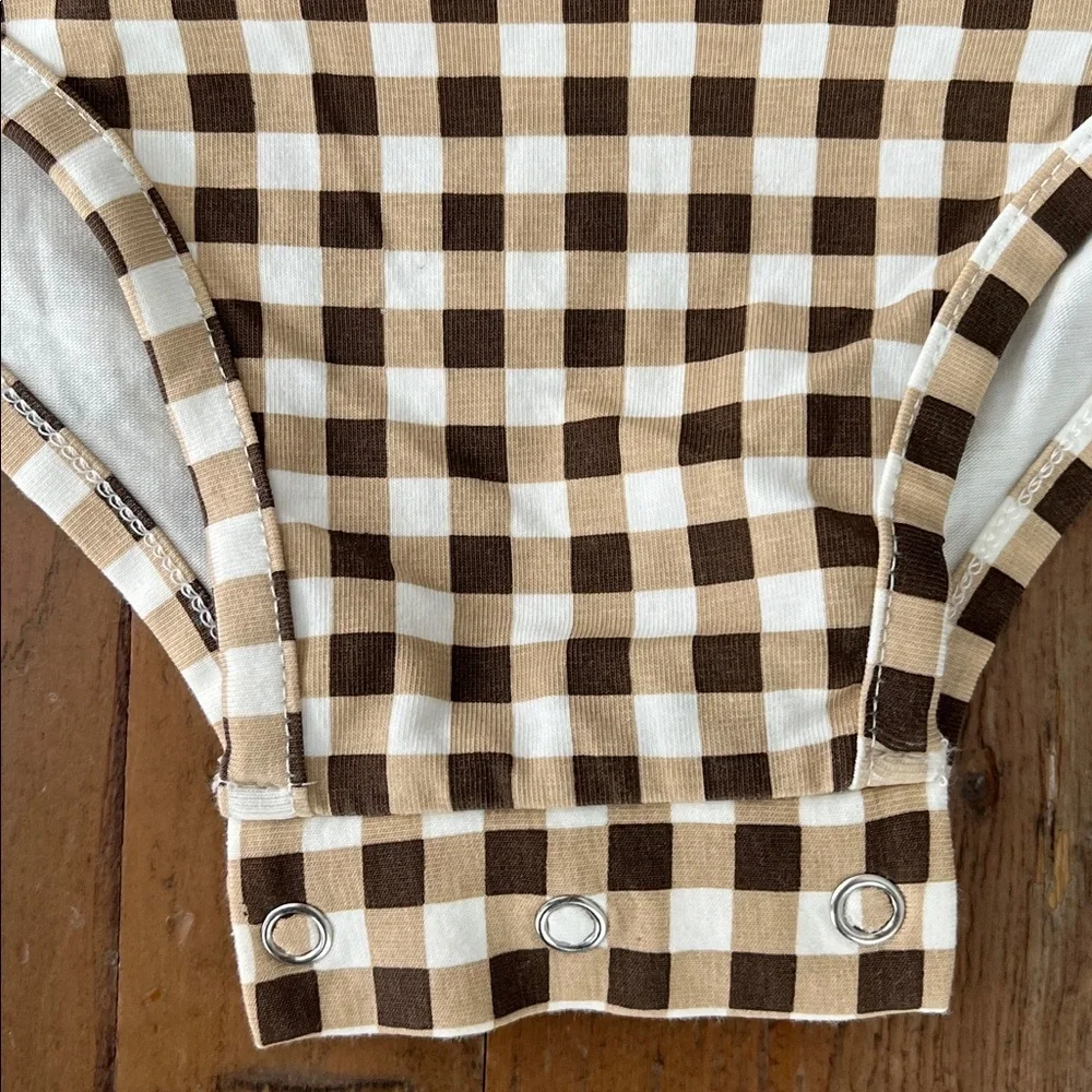 Sweethoney Brown Checkered Long Sleeve ruffed Bodysuit leotard 4T